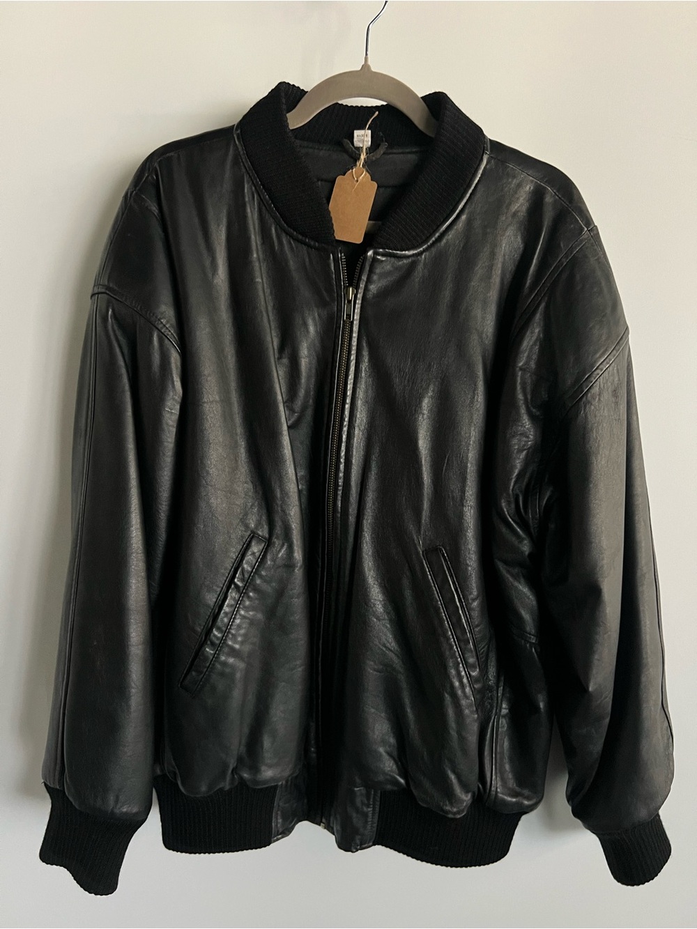 Vintage Black Leather Bomber Jacket